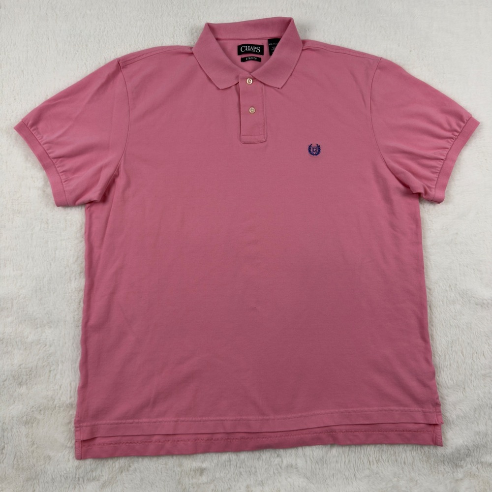 Chaps Mens XXL Pink Short Sleeve Stretch Pique Polo Shirt Logo